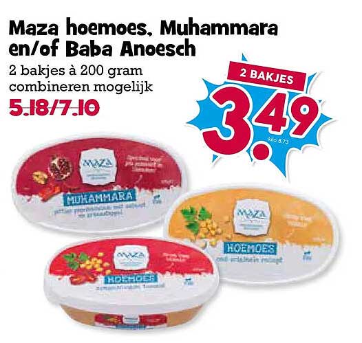 Maza hoemoes, Muhammara en/of Baba Anoesch 2 bakjes à 200 gram combineren mogelijk 2 BAKJES