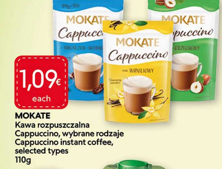 MOKATE Kawa rozpuszczalna Cappuccino, wybrane rodzaje Cappuccino instant coffee, selected types 110g