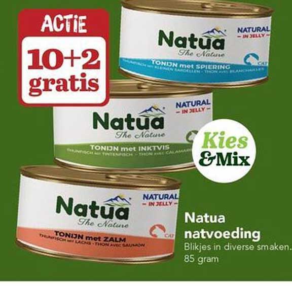 Natua natvoeding Blikjes in diverse smaken. 85 gram 10+2 gratis