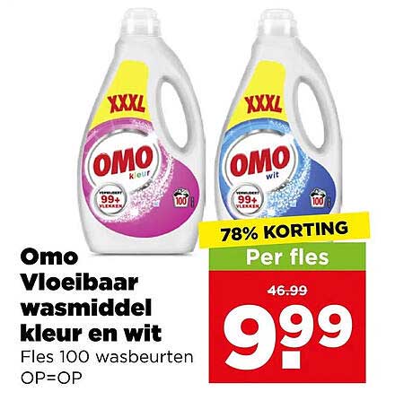 Omo Vloeibaar wasmiddel kleur en wit Fles 100 wasbeurten OP=OP