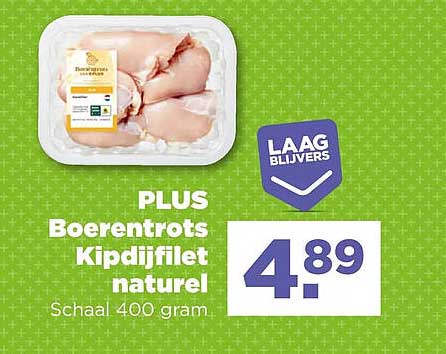 PLUS Boerenprots Kipdijfilet naturel Schaal 400 gram