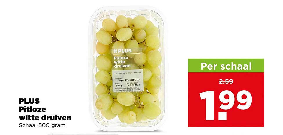 PLUS Pitloze witte druiven Schaal 500 gram
