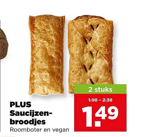 PLUS Saucijzenbroodjes Roomboter en vegan 2 stuks