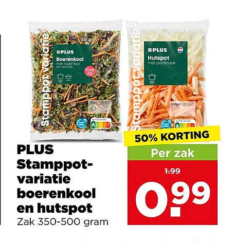 PLUS Stamppot-variatie boerenkool en hutspot 50% korting