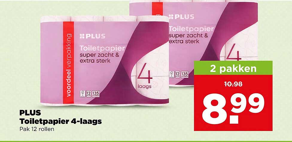 PLUS Toiletpapier 4-laags 2 pakken
