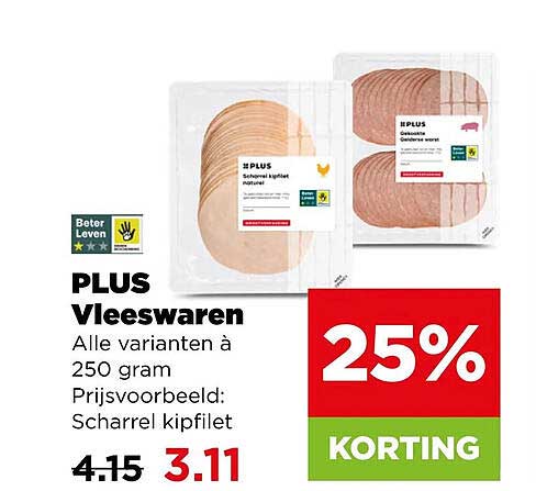 PLUS Vleeswaren Alle varianten à 250 gram 25% KORTING