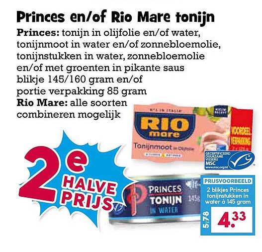 Princes en/of Rio Mare tonijn 2e halve prijs
