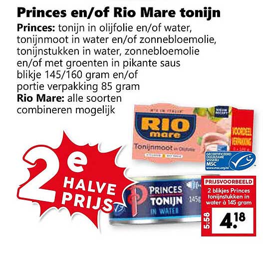 Princes en/of Rio Mare tonijn 2e halve prijs