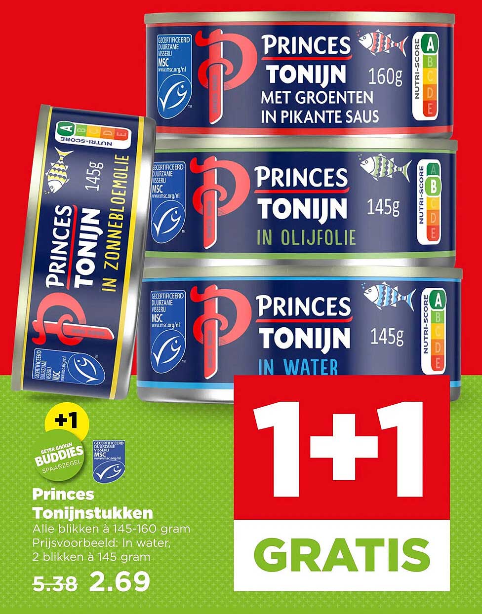 Princes Tonijnstukken 1+1 gratis
