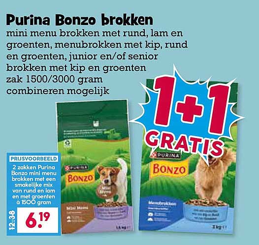 Purina Bonzo brokken 1+1 gratis