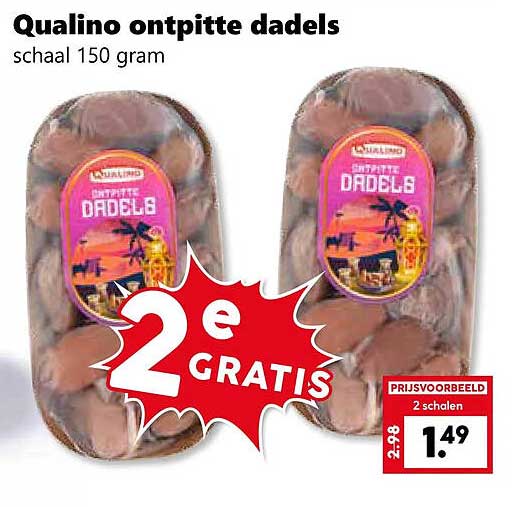 Qualino ontpitte dadels schaal 150 gram 2e GRATIS