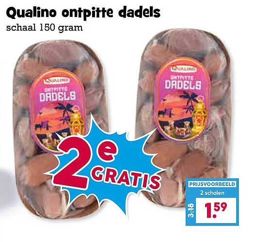 Qualino ontpitte dadels schaal 150 gram 2e GRATIS