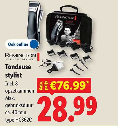 Remington Tondeuse stylist Incl. 8 opzetkammen Max. gebruiksduur: ca. 40 min. type HC362C