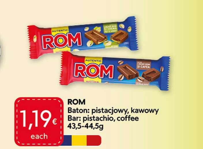 ROM Baton: pistacjowy, kawowy Bar: pistachio, coffee 43,5-44,5g