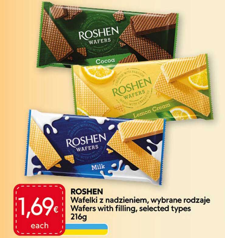 ROSHEN Wafelki z nadzieniem, wybrane rodzaje Wafers with filling, selected types 216g