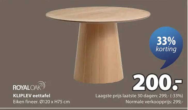 ROYAL OAK KLIPEVL eettafel