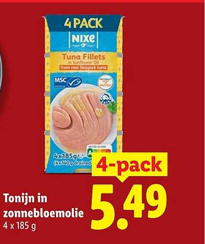 Tonijn in zonnebloemolie 4 x 185 g 4-pack