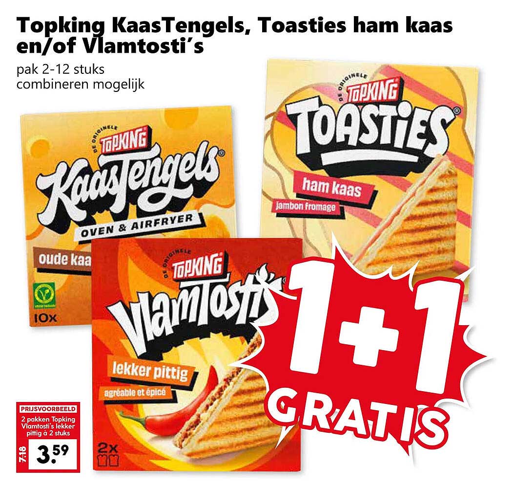 Topking KaasTengels, Toasties ham kaas en/of Vlamtosti’s 1+1 GRATIS