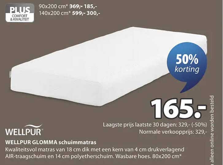 WELLPUR GLOMMA schuimmatras 50% korting