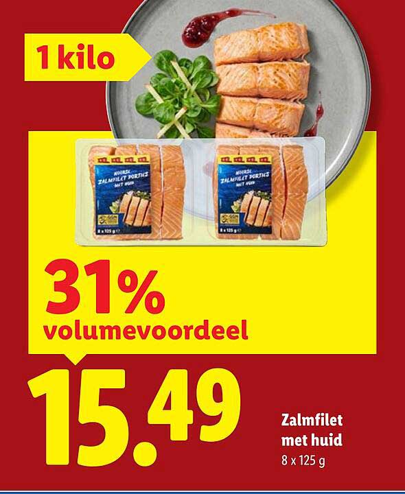 Zalmfilet met huid 8 x 125 g 31% volumevoordeel