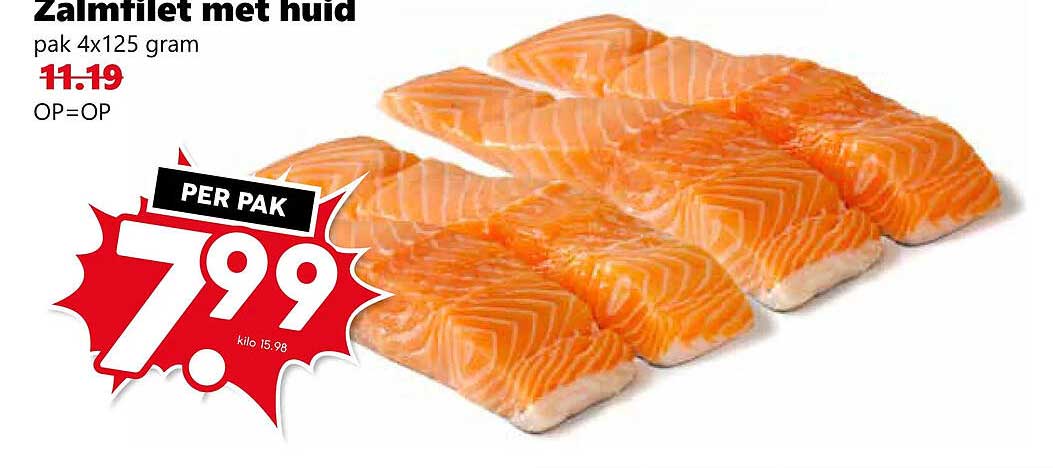 Zalmfilet met huid pak 4x125 gram