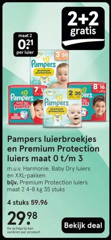 2+2 gratis Pampers luierbroekjes en Premium Protection luiers maat 0 t/m 3