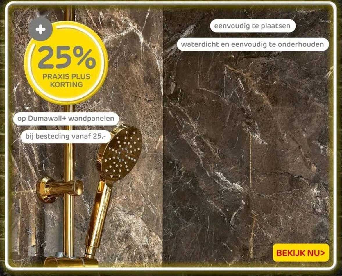 25% PRAKTIJK PLUS KORTING op Dumawall+ wandpanelen bij besteding vanaf 25.-