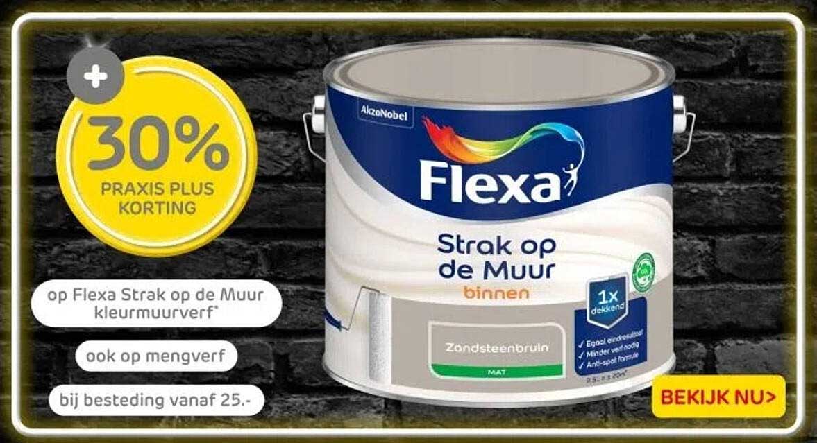 30% PRAKTIJK PLUS KORTING op Flexa Strak op de Muur