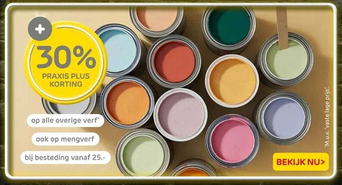 30% PRAXIS PLUS KORTING op alle overige verf, ook op mengverf bij besteding vanaf 25.-