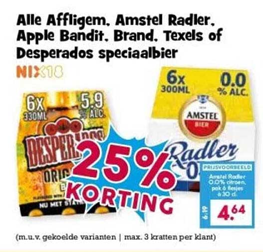 Alle Affligem, Amstel Radler, Apple Bandit, Brand, Texels of Desperados speciaalbier