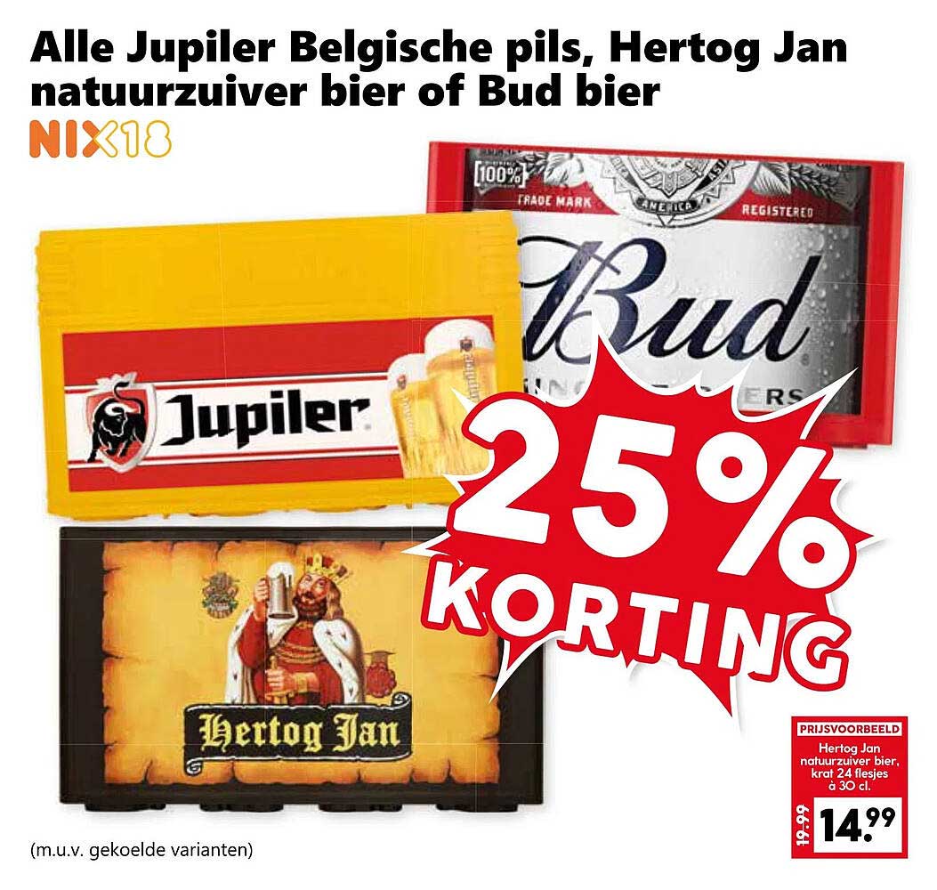 Alle Jupiler Belgische pils, Hertog Jan natuurzuiver bier of Bud bier