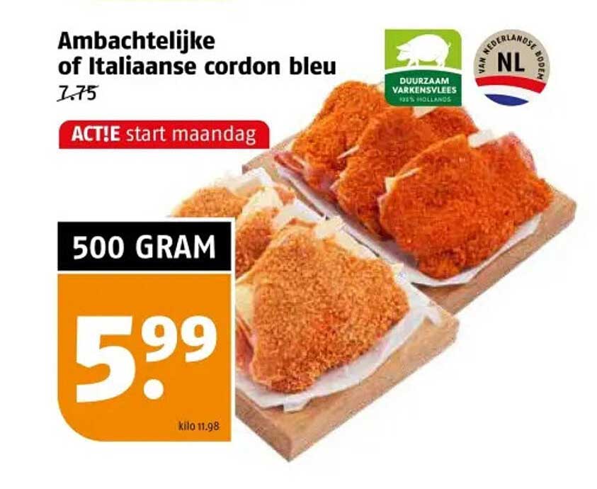 Ambachtelijke of Italiaanse cordon bleu 500 gram voor 5,99