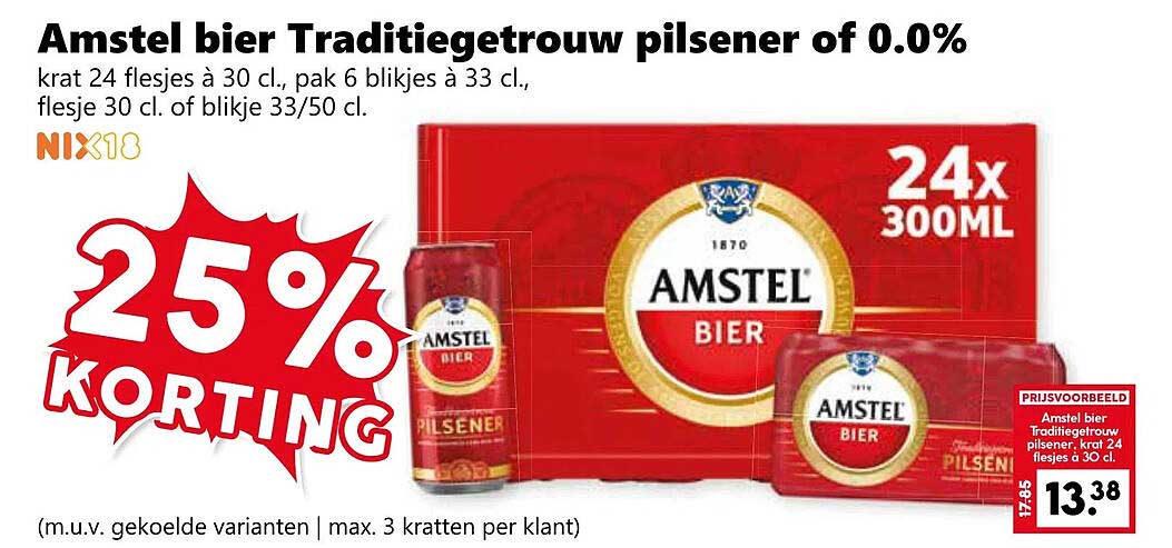 Amstel bier Traditiegetrouw pilsener of 0.0%