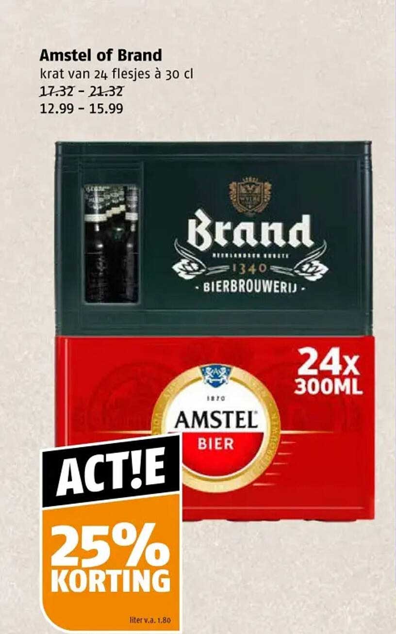 Amstel of Brand krat van 24 flesjes à 30 cl