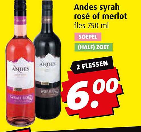 Andes syrah rosé of merlot fles 750 ml