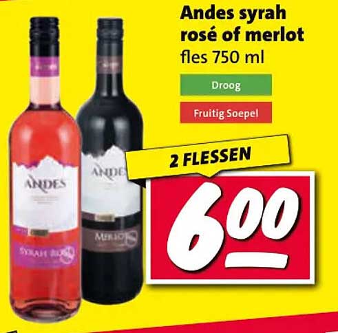 Andes syrah rosé of merlot fles 750 ml