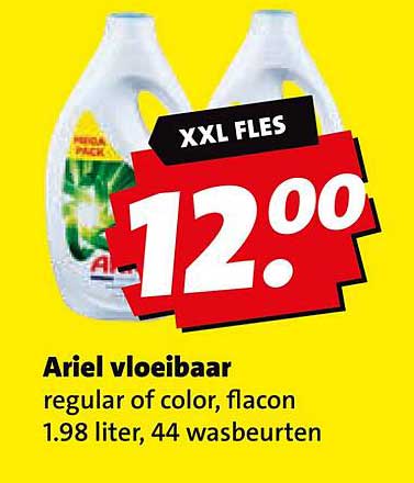 Ariel vloeibaar regular of color, flacon 1.98 liter, 44 wasbeurten