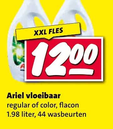 Ariel vloeibaar regular of color, flacon 1.98 liter, 44 wasbeurten