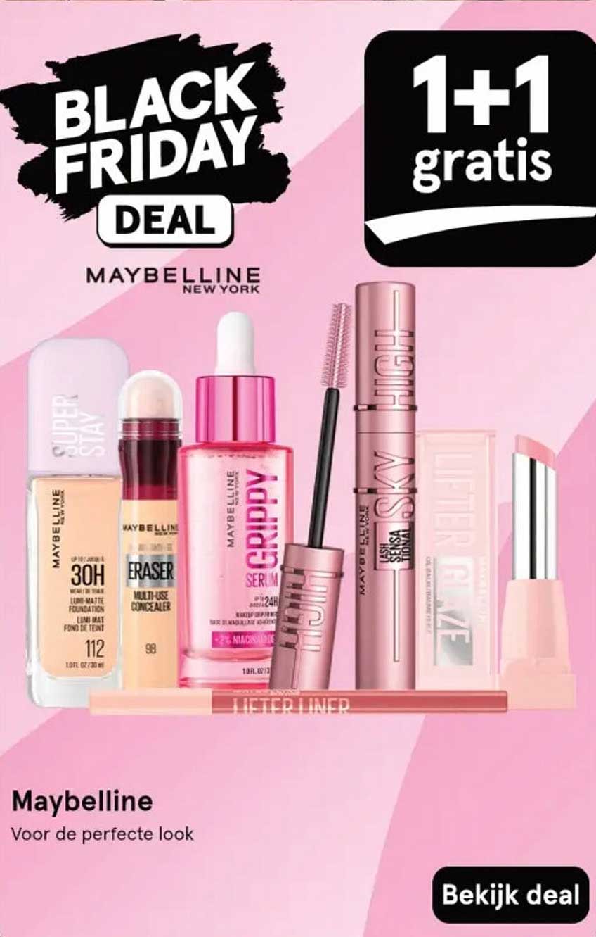 BLACK FRIDAY DEAL: 1+1 GRATIS op Maybelline