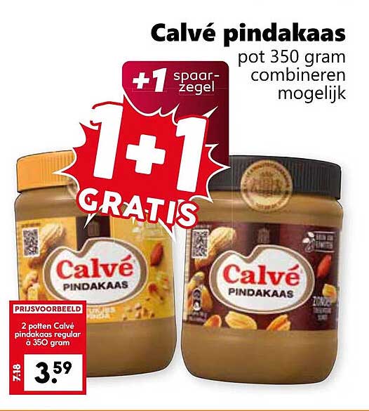 Calvé pindakaas pot 350 gram 1+1 GRATIS