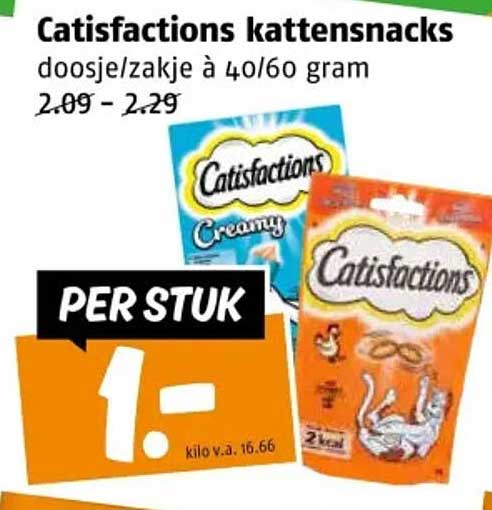 Catisfactions kattensnacks doosje/zakje à 40/60 gram