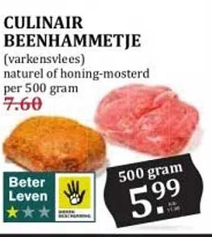 CULINAIR BEENHAMMETJE (varkensvlees) natuur of honing-mosterd per 500 gram