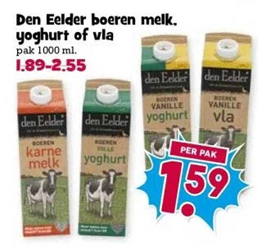 Den Eelder boeren melk, yoghurt of vla pak 1000 ml.