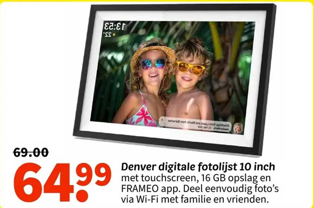 Denver digitale fotolijst 10 inch met touchscreen, 16 GB opslag en FRAMEO app
