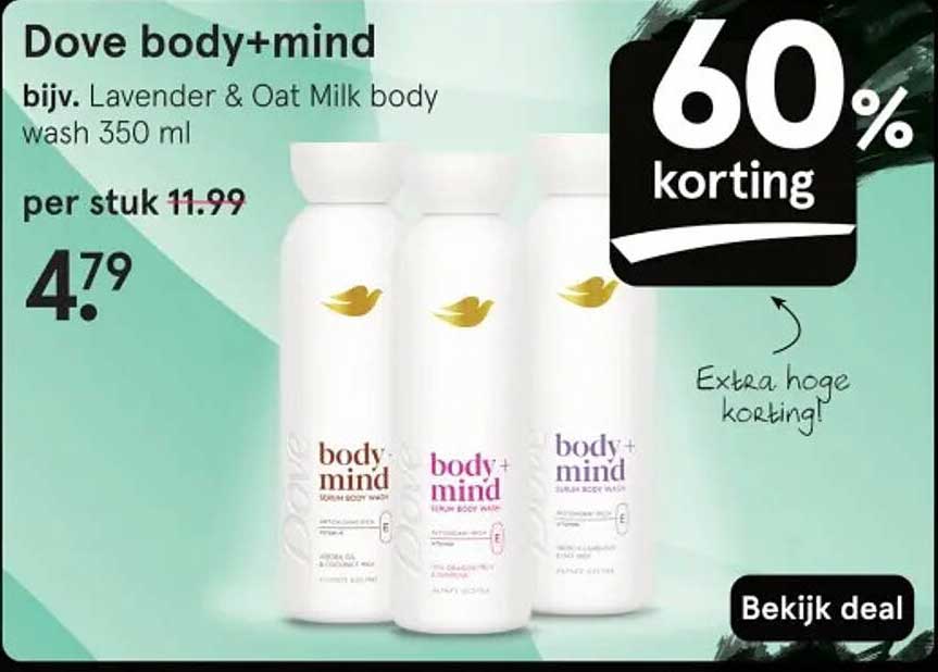 Dove body+mind bijv. Lavender & Oat Milk body wash 350 ml