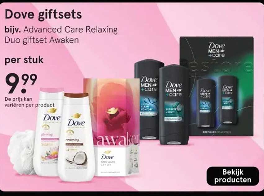 Dove giftsets bijv. Advanced Care Relaxing Duo giftset Awaken