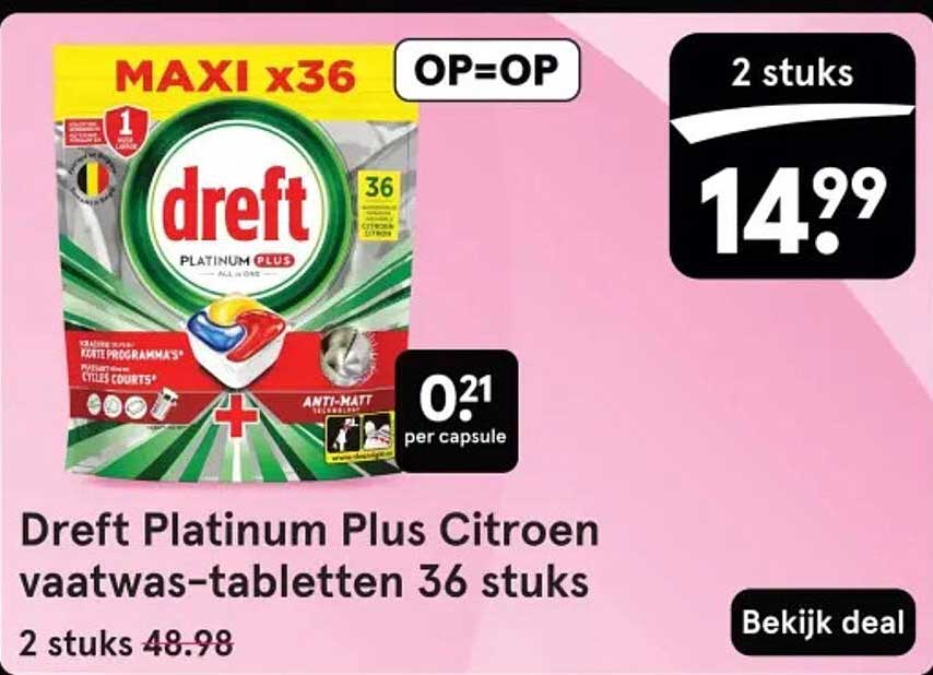 Dreft Platinum Plus Citroen vaatwas-tabletten 36 stuks