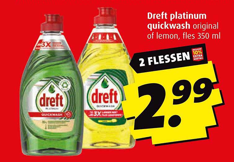 Dreft platinum quickwash original of lemon, fles 350 ml