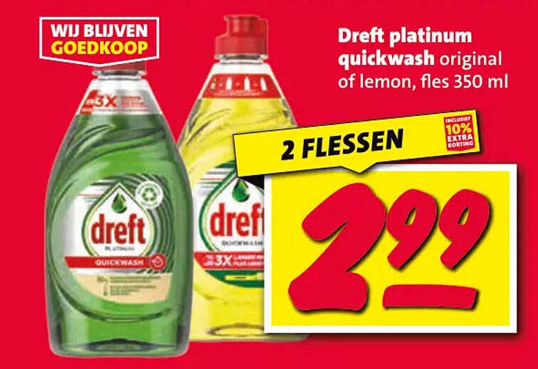 Dreft platinum quickwash original of lemon, fles 350 ml