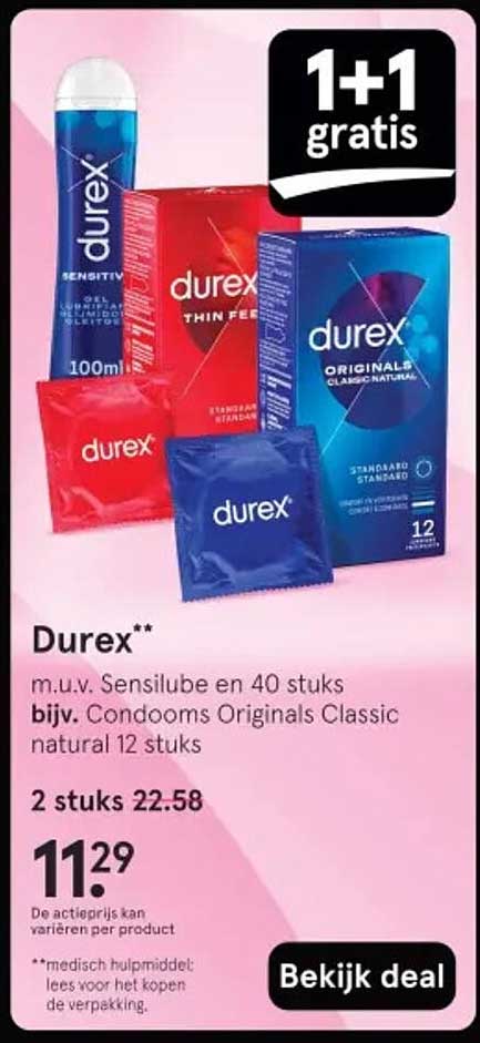 Durex** m.u.v. Sensilube en 40 stuks bijv. Condooms Originals Classic natural 12 stuks